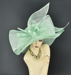 ✿*.Key Features.*✿ This is a floppy wide brim hat with Jumbo bow, long trimmed feathers. You can wear it directly or add some accents you want, very stunning and beautiful hat.  Great for Kentucky derby, weddings, church, Easter, Royal Ascot, horse races, cocktails, tea party, or any hat wearing occasion. Hat base size: From front to back around : 21" (53cm) From left to right around : 21" (53cm) Brim size appr:6-7.5" Crown Deep: 4.5" Head girth: 22.5(57cm) , adjustable string inside to make smaller to fit your head. If you want other colors in this style, just search the same item code in my store, you will find them. ✿*.Tip.*✿ ❣️If you want a customized piece, please follow the instructions below: 🔹Present style of hat or fascinator you would like from the store, with additional photos Wide Brim Summer Wedding Headpiece, Summer Wedding Wide Brim Headpiece, Brimmed Wedding Hats For Summer, Summer Wedding Costume Hat With Flat Brim, High Crown Straw Hat For Summer Weddings, High Crown Hats For Summer Parties, High Crown Hat For Summer Evenings, High Crown Hats For Evening In Summer, Green Flat Brim Hat For Kentucky Derby