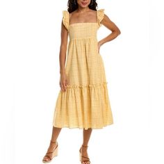 Brand New With Tags Yellow Plaid Dress Perfect For Garden Portraits And Picnics! This Is The Perfect Midi For Twirls In The Garden. Bust Is Approximately 30 Inches But It Does Have The Elastic In The Back. Length Is Approximately 43 Inches Long. 100% Cotton! Hand Wash Or Delicate Cycle And Hang Dry. Summer Gingham Midi Dress For Daywear, Spring Plaid Dress With Square Neck And Ruffles, Spring Plaid Dress With Ruffles And Square Neck, Spring Brunch Plaid Dress, Spring Sundress In Plaid Midi Length, Gingham Midi Dress With Ruffles For Brunch, Spring Plaid Midi Sundress, Spring Gingham Midi Dress For Daywear, Spring Plaid Square Neck Dress For Brunch