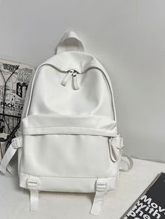 Bag For Love - Double Zip Functional Backpack  - Women Backpacks White Leather Backpack For School, Casual White Leather Backpack For Back To School, White Leather Backpack For Back To School, Casual White Leather Backpack For School, Casual White Leather School Backpack, White Casual Leather School Backpack, White Leather Standard Backpack For Students, White Leather Student Backpack, Casual White Leather Backpack Large Capacity