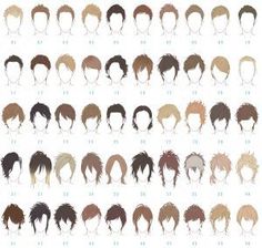 an image of different types of hair for men in various styles and colors on a white background