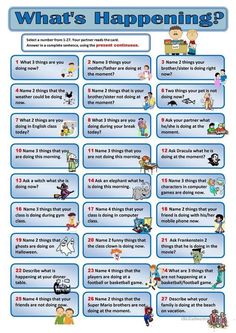 what's happening? poster with cartoon characters and words in blue, white and red