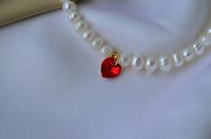 White Pearl Choker, Ruby Heart Necklace, Small Pearl Necklace, Pearl Necklace Gold, Necklace Ruby, Ruby Heart, Baroque Pearl Necklace, Gift For Sister, Gold Pearl Necklace