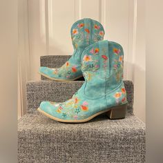 Brand New Floral Embroidered Ankle Cowgirl Boots. Originally Purchased For $56.99 On Amazon. Material Made With Vegan Synthetic Leather That Feels Like Suede With A Rubber Sole. Size 9 And Fits Wide Calf. Never Worn! Ankle Cowgirl Boots, Embroidered Cowboy Boots, Blue Cowboy Boots, Wide Calf, Cowgirl Boots, Synthetic Leather, Embroidered Flowers, Cowboy Boots, Bootie Boots