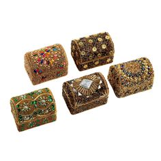 four different types of beaded boxes on a white background