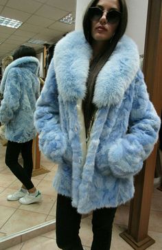 NEW,Real and Natural Amazing color Light Blue Mink fur coat with Beautiful Rich FOX collar! Not sheared! Super light,soft and warm! Natural fur in the best quality! Order your color! Order it in any size or model. Order Any length! Order it hooded! Pictures are private property. Handmade with the best materials from the best Greek fur workshop! Wholesale- retail. No returns accepted. Winter Blue Faux Fur Coat, Blue Faux Fur Winter Coat, Blue Faux Fur Coat For Winter, Blue Fur Coat With Faux Fur Lining For Fall, Blue Fur Coat With Faux Fur Trim, Winter Fluffy Faux Fur Coat, Blue Winter Outerwear With Faux Fur Trim, Fluffy Faux Fur Winter Coat, Fluffy Faux Fur Coat For Winter