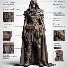 an image of a man in armor with all the parts labelled to him on his body