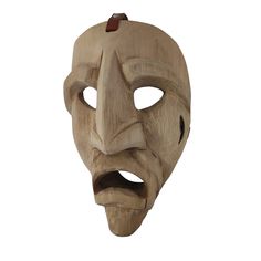 Artisan mastery, popular folklore, and organic charm all merge in this singular wooden mask by Davide Dessolis. Arising an authentic sense of anguish, the Mamuthone is a character from the Sardinian tradition whose mask is here minutely hand-carved to best reproduce its peculiar dramatic traits. The included cowhide leather lace allows for easy hanging. Mask Woman, Wooden Mask, Oni Mask, Half Mask, Leather Lace, Wall Sculptures, Leather And Lace, Cowhide Leather, Hand Carved