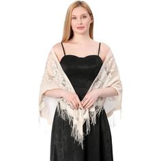 Hot Item *Delightful Design: Add A Touch Of Elegance To Your Outfit With Our Ladiery Lace Triangle Shawl. Featuring A Unique Floral Lace Crochet Design And Elegant Tassels, This Versatile Accessory Can Be Worn As A Scarf, Wrap, Shawl, Or Top. Perfect For Women Attending Weddings, Bridesmaids, Or Any Special Occasion Where You Want To Stand Out With Unique And Stylish Pieces! *Size Reference: With Excellent Coverage And A Length Of 18070 Cm / 71" X 28", Our Lace Shawl Covers Your Shoulders And Ar Shawl For Formal Dress, Lace Shawls, Elegant Shawl, Chiffon Shawl, 파티 드레스, Dress With Shawl, Bridal Shawl, Triangle Shawls, Elegant Embroidery