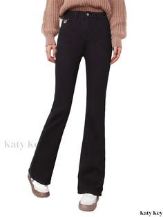 Katykey - Winter Lined Bootcut Jeans with High Waist for Women - Slimming Denim Pants in Solid Color - Stylish Womens Denim Clothing Denim Clothing, Womens Denim, Denim Outfit, Denim Pants, Bootcut Jeans, Denim Women, High Waist, Solid Color, High Waisted