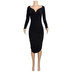 NORMA KAMALI Tara Long-Sleeve Deep-V Ruched Stretch Jersey Midi Dress, Black, SM  | eBay Warm Dress, Warm Dresses, Midi Dress Black, Norma Kamali, Brands Outlet, Jersey Fabric, Dress Black, Ebay Finds, Off Shoulder