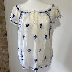 Embroidered Blouse Elastic At The Neckline/Can Be Off Shoulder 100% Cotton Summer Casual Peasant Top With Intricate Embroidery, Peasant Style Short Sleeve Top With Intricate Embroidery, Peasant Tops With Intricate Embroidery And Short Sleeves, Peasant Top With Intricate Embroidery And Short Sleeves, Embroidered Blouse, Ivy, Off Shoulder, Womens Tops, Embroidery