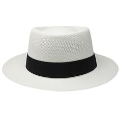 Classic Solid Color Boater Hat For Spring, Classic White Panama Fedora Hat, Classic White Boater Hat With Curved Brim, Classic White Fedora Sun Hat, White Toquilla Straw Hat Bands For Vacation, Classic White Straw Hat, Classic Flat Bill Hat For Spring, Classic Summer Fedora In Solid Color, Classic Flat Brim Straw Hat