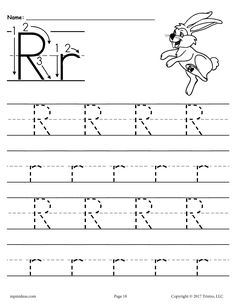 the letter r worksheet with an image of a rabbit and its name on it