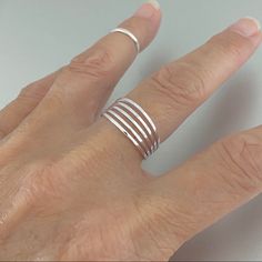 Sterling Silver 5 Thin Band Attached Band Ring, Pinky Ring, Index Ring, Thumb Ring, 925 Sterling Silver, Face Height 7 Mm Index Ring, Thumb Ring, Thumb Rings, Pinky Ring, Womens Jewelry Rings, Band Ring, Band Rings, Jewelry Rings, 925 Sterling Silver