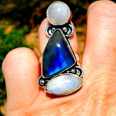 Brand New Handmade Unique Labradorite And Rainbow Moonstone Silver Ring. Size 8 - 8.25 925 Stamped New To Poshmark? Use Referral Code Kimberlyn222 To Receive $10. Blue Moonstone Ring With Natural Stones, Spiritual Sterling Silver Moonstone Ring With Natural Stones, Healing Moonstone Ring With Natural Stones, Artisan Moonstone Ring With Natural Stones, Bohemian Moonstone Healing Ring, Unique Blue Moonstone Ring With Natural Stones, Handmade Moonstone Ring For Healing, Handmade Bohemian Moonstone Gemstones, Handmade Bohemian Moonstone Ring In Moon Shape