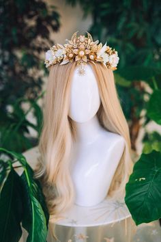 Beige Flower Crown Flower Tiara Celestial Gold Wedding Headpiece Headband Fairy White Flower Wedding Crown Boho Bride Crystal Crown - Etsy Gold Tiara Wedding, Fantasy Crowns, Moon Crown, Crystal Crowns, Gold Headpiece Wedding, Black Tiara, Boho Crown, Wedding Halo, Boho Jewels