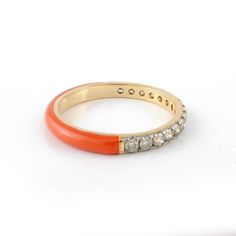 This is part of Chairish’s Fine Jewelry assortment.  Chic Orange Enamel Diamond Stacking Ring in 14k Gold. A fun, colorful, and personalized addition to your ring stack! Stay on trend by adding these flamboyant enamel pieces and give yourself a fresh look! April birthstone diamond brings love, fame, success and prosperity. Lightweight and beautiful, this is a great gift for anyone on your list. Show your endless love by gifting this ring to your partner and make her feel even more special.  PROD Yellow Gold Sapphire Ring, Infinity Band, Gold Amethyst Ring, Gold Sapphire Ring, Heritage Jewellery, Diamond Stacking Rings, Stacking Bands, Ring Stack, Fresh Look