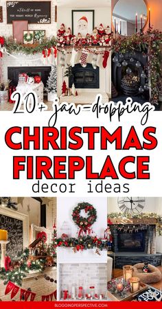 christmas fireplace decor ideas with text overlay