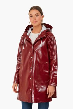 Burgundy Mosebacke Opal Jacket | Stutterheim | Tuckernuck Classic Waterproof Raincoat For Fall, Classic Solid Waterproof Raincoat, Classic Waterproof Solid Raincoat, Classic Waterproof Solid Color Raincoat, Solid Color Raincoat With Double-lined Hood, Solid Raincoat With Detachable Hood For Rainy Weather, Solid Weatherproof Raincoat For Rainy Season, Mosebacke Raincoat, Vinyl Jacket