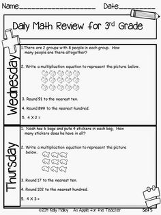 daily math review third grade math worksheets Third Grade Homework, 3rd Grade Homework, Third Grade Morning Work, Guided Math Rotations, Daily 3 Math, Math Morning Work, Math Spiral Review, Teaching Math Strategies, Homeschool Worksheets