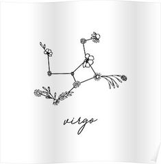 the zodiac sign virgo on a white background poster with handwritten text and flowers