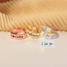 Personalized Engraved Handwriting Ring * Actual Handwriting Ring*Memorial Handwriting Ring * Wedding Bands *  Mother's Day Gift*Gift for Him P R O D U C T ∙ D E T A I L * Material : High Quality Copper * Finish : Silver / Gold / Rose Gold * Ring Size : US 4-US 12 * Band Width : 4 mm/6 mm * Personalized : Handwriting/Text H O W ∙ T O ∙ O R D E R * Select Option from the drop-down list. * Please send me a photo of your handwriting by clicking "message mohd" * If it's not handwriting, please leave Handwriting Ring, Engraved Handwriting, Copper Finish, Ring Wedding, Elegant Jewelry, Mother's Day Gift, Rings Statement, Wedding Ring Bands, Gold Rose