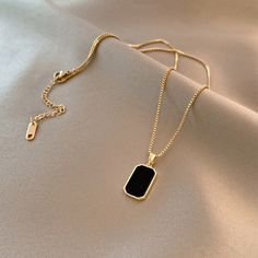 Long Rectangular Black Zircon Pendant Necklace Women Gold Jewelry Gift Geometric Pendant Necklace, Square Necklace, Collar Chain, Long Chain Necklace, Trendy Necklaces, Gold Necklace Women, Square Pendant, Valentines Necklace, Geometric Necklace