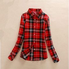 2018 Hot Sale Autumn Winter Ladies Female Casual Cotton Lapel Long Sleeve Plaid Shirt Women Slim Outerwear Blouse Tops Clothing Shipping from the US. Easy 30 day return policy, 100% cotton, Double-needle neck, sleeves and hem; Roomy Unisex Fit. Winter Plaid Long Sleeve Shirt, Casual Collar Plaid Tops For Winter, Plaid Tops With Casual Collar For Winter, Red Shirt With Casual Collar For Fall, Fitted Tops With Casual Collar For Fall, Winter Cotton Collared Tops, Red Long Sleeve Winter Shirt, Red Collared Blouse For Fall, Fitted Plaid Shirt For Winter