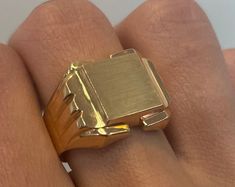 Buy Hefty Men's Signet Ring Crafted of Fine Gold ELQNP9-P Online in India - Etsy Classic Rectangular Signet Ring Collectible, Classic Rectangular Collectible Signet Ring, Modernist Gold Rectangular Signet Ring, Gold Rectangular Modernist Signet Ring, Modernist 14k Gold Signet Ring With Polished Finish, Modernist Polished Signet Ring As Gift, Modernist Rectangular Signet Ring For Anniversary, Rectangular 14k Stamped Signet Ring Collectible, Modernist Polished Finish Signet Ring As Gift