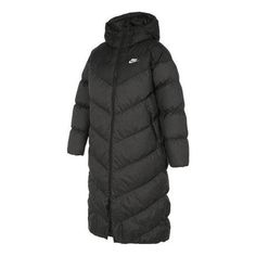 (WMNS) Nike Sports Loose Casual Long Hooded Down Jacket 'Black' FD8213-010 Nike Hooded Puffer Jacket For Cold Weather, Nike Hooded Puffer Jacket For Winter Sports, Black Hooded Puffer Jacket With Adjustable Hood, Functional Black Puffer Jacket With Adjustable Hood, Black Puffer Jacket With Double-lined Hood For Outdoor Activities, Black Athleisure Hooded Jacket For Winter, Sporty Winter Parka For Sports, Winter Athleisure Outerwear With Double-lined Hood, Nike Black Outerwear With Adjustable Hood