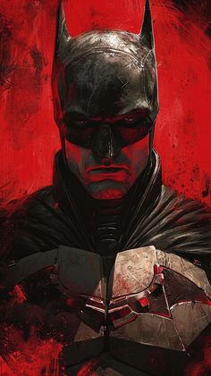 the batman movie poster is shown in red and black colors, as well as an image of