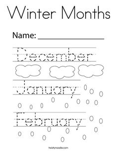 the winter months worksheet for kids to practice their handwriting and writing skills,