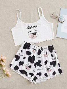 Cow Pajamas, Pj Outfit, Comfy Pajamas, Pajama Fashion, House Clothes, Short Pj Set