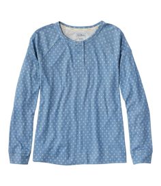 Incredibly soft and lightweight, this long-sleeve printed knit sleep top is as perfect for lounging as it is for a wonderful night's sleep. Relaxed Fit: Our most generous fit sits farthest from the body. Falls at hip. Fine-ribbed blend of 50% pima cotton and 50% modal. Machine wash and dry. Three-button henley neckline. Raglan sleeves. Side slits at hem. Imported. | Women's Sleepwear, Long-Sleeve Henley Print, Cotton Blend Comfy Long Sleeve Blue Sleepwear, Cozy Long Sleeve Spring Sleepwear, Comfy Long Sleeve Sleepwear For Spring, Blue Long Sleeve Sleepwear For Fall, Comfy Blue Long Sleeve Sleepwear, Comfortable Long Sleeve Sleepwear, Comfortable Long Sleeve Sleepwear For Overnight, Relaxed Fit Long Sleeve Sleepwear For Fall, Comfy Long Sleeve Relaxed Fit Sleepwear