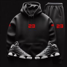 Sneaker Sweatsuit to match Air Jordan Retro 13 Playoffs. Get you some Fire! Jordan Retro 13 Black, Black Sweatsuit, Air Jordan Retro 13, Jordan 13 Black, Sneaker Culture, Retro 13, Jordan Retro 1, Joggers Set, Jordan 13 Retro