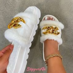 white, brown, black colors in stock, shop at www.slippersin.com Slipper Shoes Women, White Slippers, Comfy Flats, Plush Slippers, Fashion Slippers, Chic Type, Fur Slippers, Comfortable Flats, Fashion Sandals