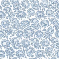 a blue and white flowered wallpaper pattern