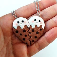 This set of 2 friendship heart necklaces are handmade with polymer clay by myself, they are completely adorable!  - Chains are made of high quality stainless steel suitable for sensitive skin. - Pendants are aprox. 4 cm big I love to making custom orders! I'll work with you to make something completely unique and exactly how you want it; this includes shape, size and color that you adore. Let me know what you like and I'll do it.  Perfect for unique gifts, treats for yourself or special occasion Playful Personalized Polymer Clay Jewelry, White Heart Necklace For Best Friend, Cute Handmade Necklaces For Friendship, Cute Personalized Polymer Clay Jewelry, Cute Handmade Polymer Clay Necklaces, Handmade Cute Polymer Clay Necklaces, Cute Heart Pendant Jewelry For Friendship, Playful Polymer Clay Jewelry As A Gift, Playful Polymer Clay Jewelry For Gifts