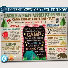 a camp poster with camping rules on it