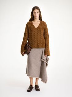 Cimone cable-knit sweater - Buy Knitwear online | By Malene Birger Wool V-neck Chunky Knit Sweater, Fall Mohair Cable Knit Sweater, Elegant Cable Knit V-neck Sweater For Fall, Buy Sweaters, Athleisure Wear, Malene Birger, By Malene Birger, Knitwear Tops, Short Shirts