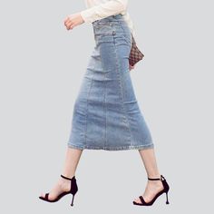 Discover our 2023 Spring-Summer Collection and make a statement with our street-style trumpet denim skirt for women! This high-waist. stretchy skirt features a zipper and button closure. and its bleached finish gives it a unique. edgy look that is sure to turn heads.Why You'll Fall In Love Timeless Style: Channel your inner fashionista and make a bold style statement with this timeless trumpet denim skirt. Flattering Fit: Its high-waisted design and stretchy fabric ensures a perfect fit. making High Waist Denim Skirt For Fall, Denim Skirt Jeans For Spring, Non-stretch Mid-rise Denim Skirt For Spring, High Waist Denim Skirt For Spring, Non-stretch High Waist Denim Skirt For Spring, Non-stretch Mid-rise Skirt, Spring Straight-leg Denim Blue Skirt, Spring Non-stretch Denim Skirt, Chic Non-stretch Denim Skirt