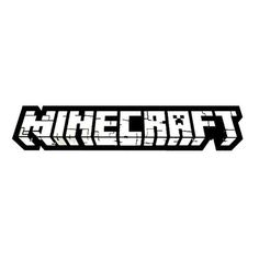 the word minecraft in black and white with an arrow on it's side