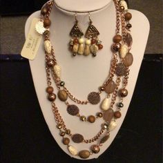 This Set Is Beautiful, Elegant, Fun And Versatile. The Necklace Is Brand New And Still Has The Tags Attached. The Earrings Are Preowned But In Perfect Condition. You Can Use It Together Or Separated. You Can Wear It All The Time And In All Kind Of Occasions. Casual Or Formal. Lc1 Brown And White Necklace, Brown Necklaces, Cream Necklace, Copper Wood, Mesh Necklace, Brown Earrings, Elephant Earrings, Ghost Earrings, Brown Jewelry