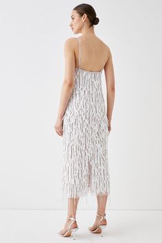 Style: Shift DressFabric: Hand StitchLength: MidiNeckline: StrappySleeve Length: Strappy Fringe Midi Dress, Quick Delivery, Sequin, Buy Online, Shop Now, Midi Dress, Bring It On, Dresses