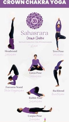 a woman doing yoga poses with the words sahasarara in front of her