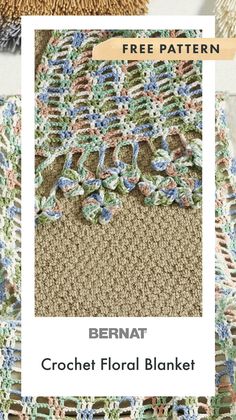 the berna crochet floral blanket is shown in three different colors and sizes