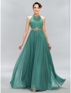 A-Line Wedding Guest Dresses Maxi Dress Party Wear Floor Length Sleeveless Halter Chiffon with Ruched Appliques Halter Prom Dresses Long, Straight Wedding Dresses, Beaded Evening Gowns, Halter Prom Dresses, Dress Trendy, A Line Evening Dress, Party Kleidung, Women Halter, Maxi Dress Green