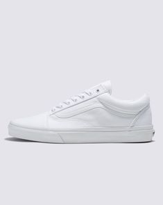 Vans | Old Skool True White Classics Shoe Spring Leather Canvas Shoes For Streetwear, Spring Streetwear Leather Canvas Shoes, Classic Skate Shoes With Perforated Toe Box, Leather Sneakers For Skateboarding In Spring, Urban Leather Skate Shoes For Spring, Modern Vans Sneakers With Round Toe, Leather Skate Shoes For Spring Streetwear, Urban Vans Sneakers For Spring, Modern Vans Low-top Sneakers