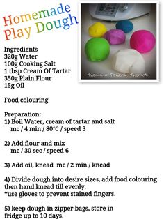 the instructions for how to make homemade play dough