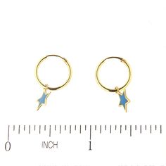 18K Solid Yellow Gold Blue Enamel Dangle Star Endless 0.50 inch diameter Hoop Earrings Diameter 0.50 Inch 12.8mm Amalia Gift Box and Bag included Mens Silver Jewelry, Crawlers Earrings, Baby Earrings, Kids Necklace, Special Girl, Pink Enamel, Gift For Girls, Cord Bracelets, Cuff Earrings